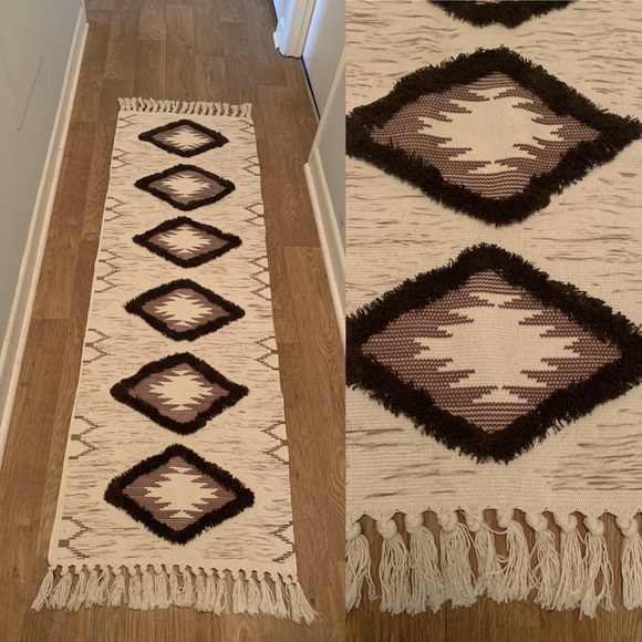 Cotton Linen Woven Runner Rug With Tassel Floor Mat Bohemian Neutral ivory brown - Picture 2 of 8